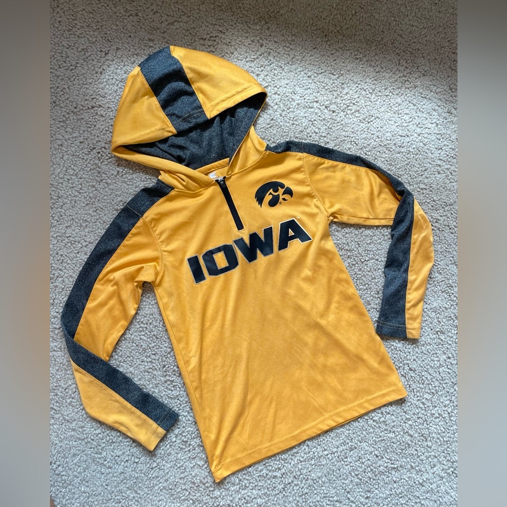 Iowa Hawkeye yellow quarter zip up hooded youth small 8/10